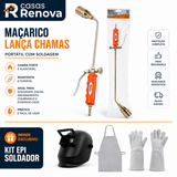 Maçarico Lança Chamas Portátil com Soldagem + Kit EPI Soldador