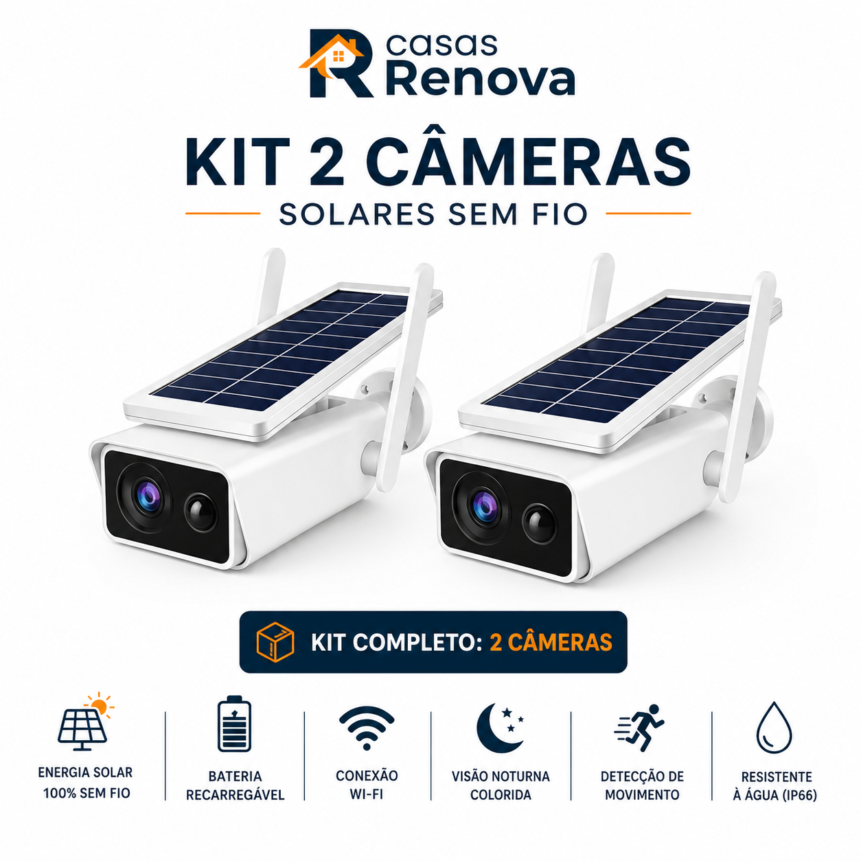 Kit 2 Câmeras de Segurança Externa IP Wifi HD com Energia Solar
